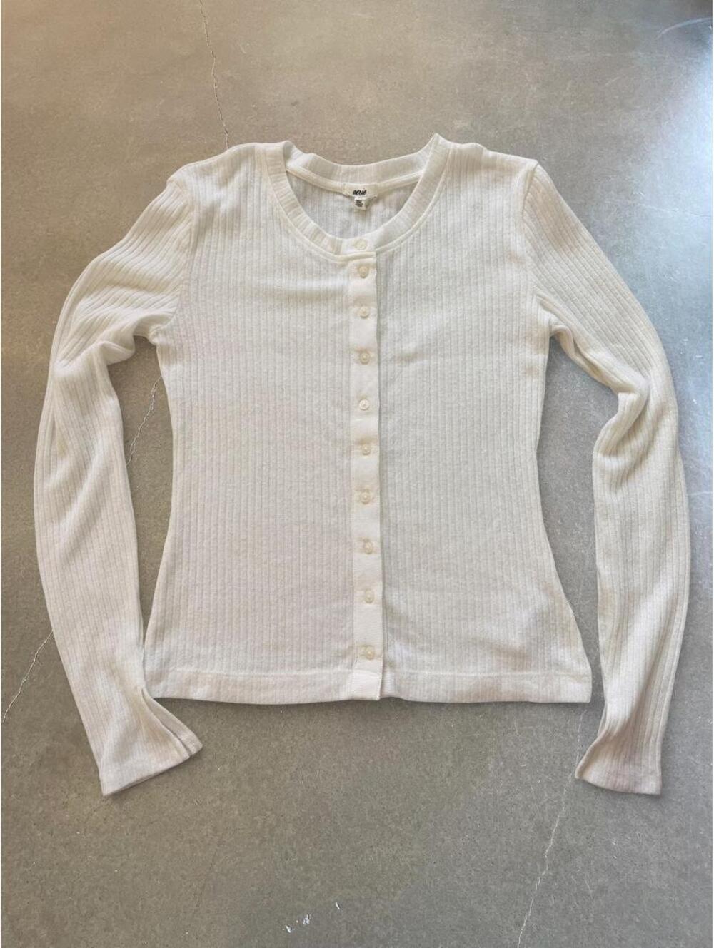 Aerie Ivory Ribbed Button Front Cardigan XXS Y2K